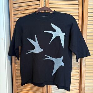 Sweewe Paris Women’s sweater viscose bird spring size small/medium gray birds